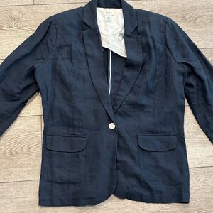 Neiman Marcus Linen Blazer Jacket Womens 2x Work Casual Navy Blue
